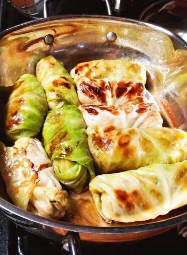Cabbage Rolls in pan browning