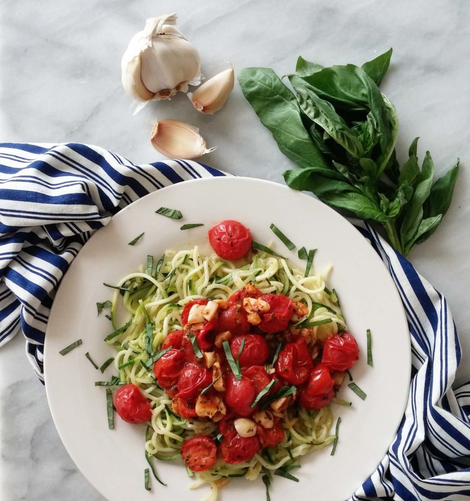 Cherry Tomatoes & Garlic Sauce over Zoodles